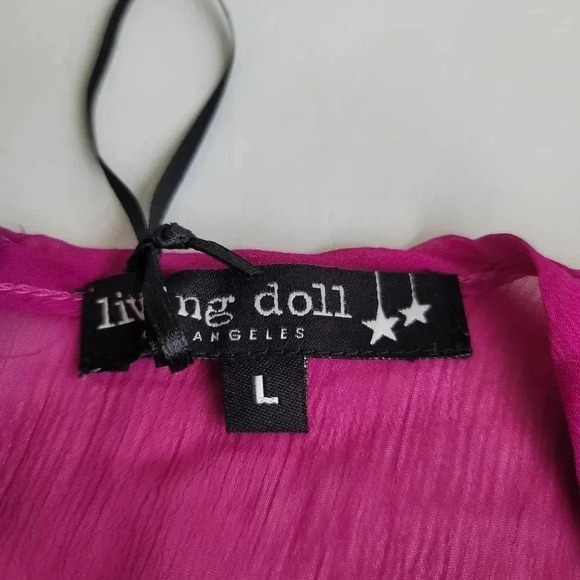 Living Doll Fushia Purple Pink Sequin Sheer Tank Top Zipper Back Soft Shiny sz L - Picture 2 of 10